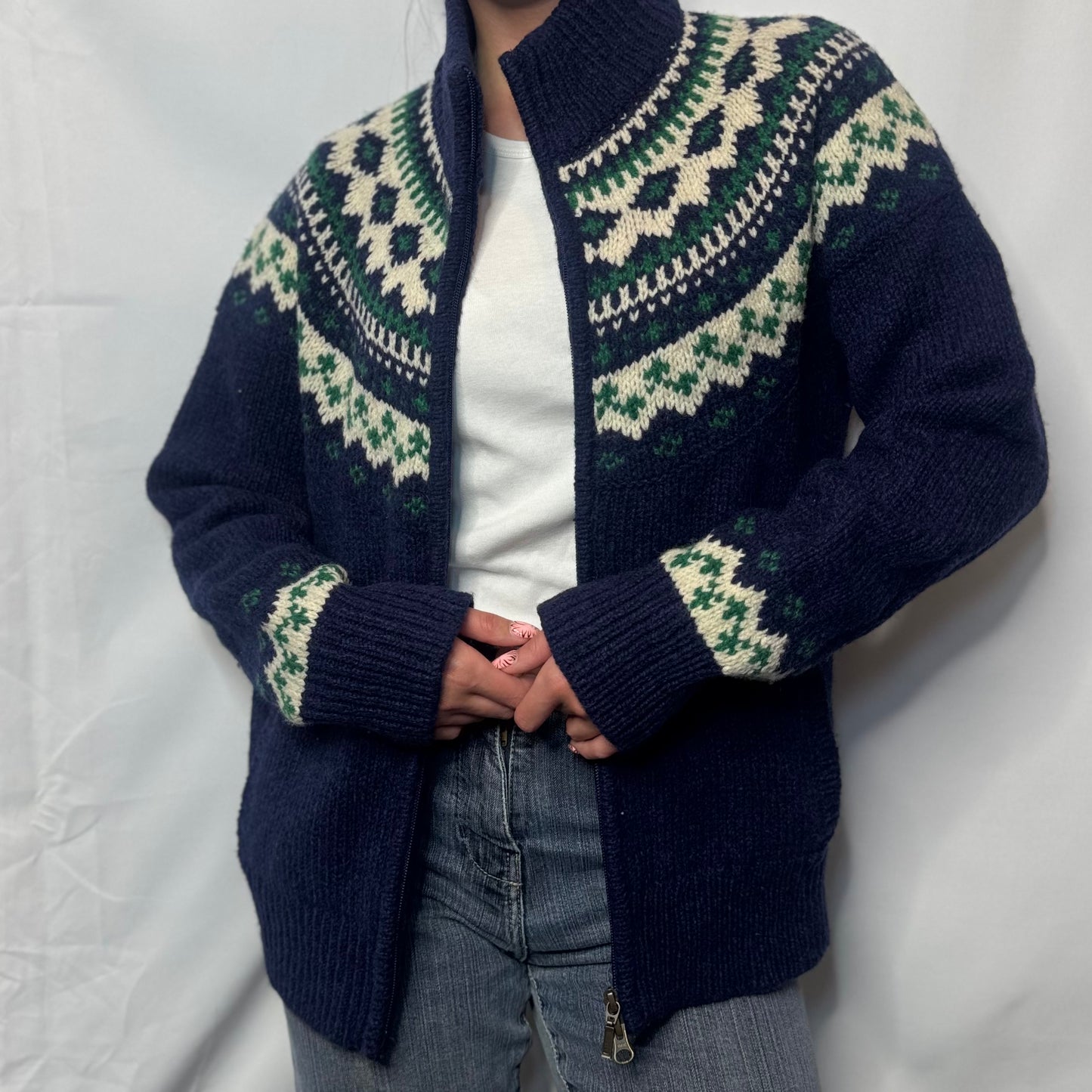 Chunky Fair Isle Funnel Neck Jumper (M)