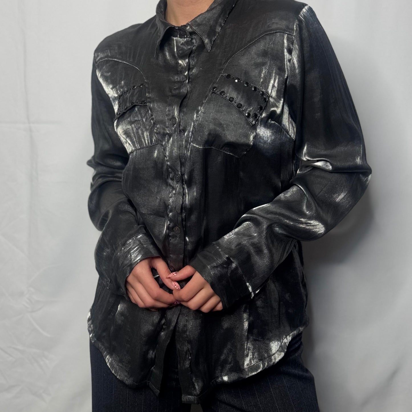 Gunmetal Shimmer Button-Up (XL)