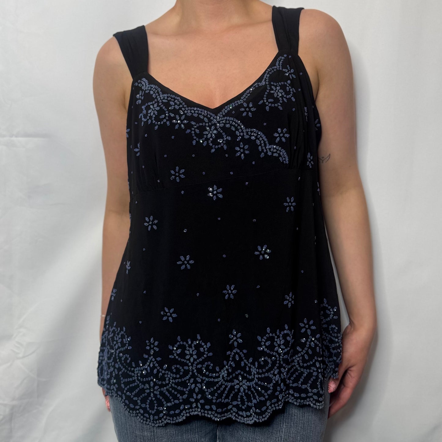 Vintage Black Beaded Cami Top (XL)