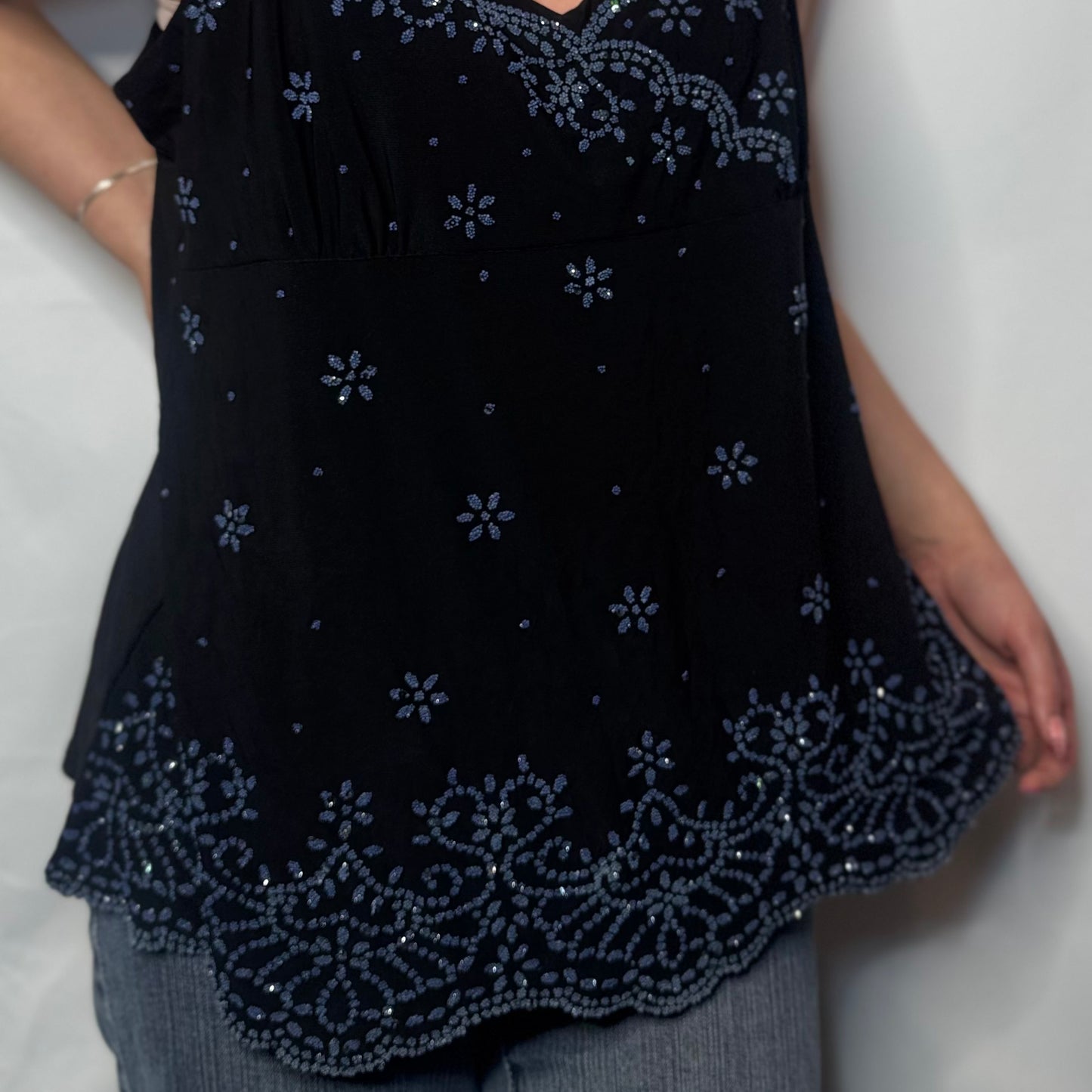 Vintage Black Beaded Cami Top (XL)
