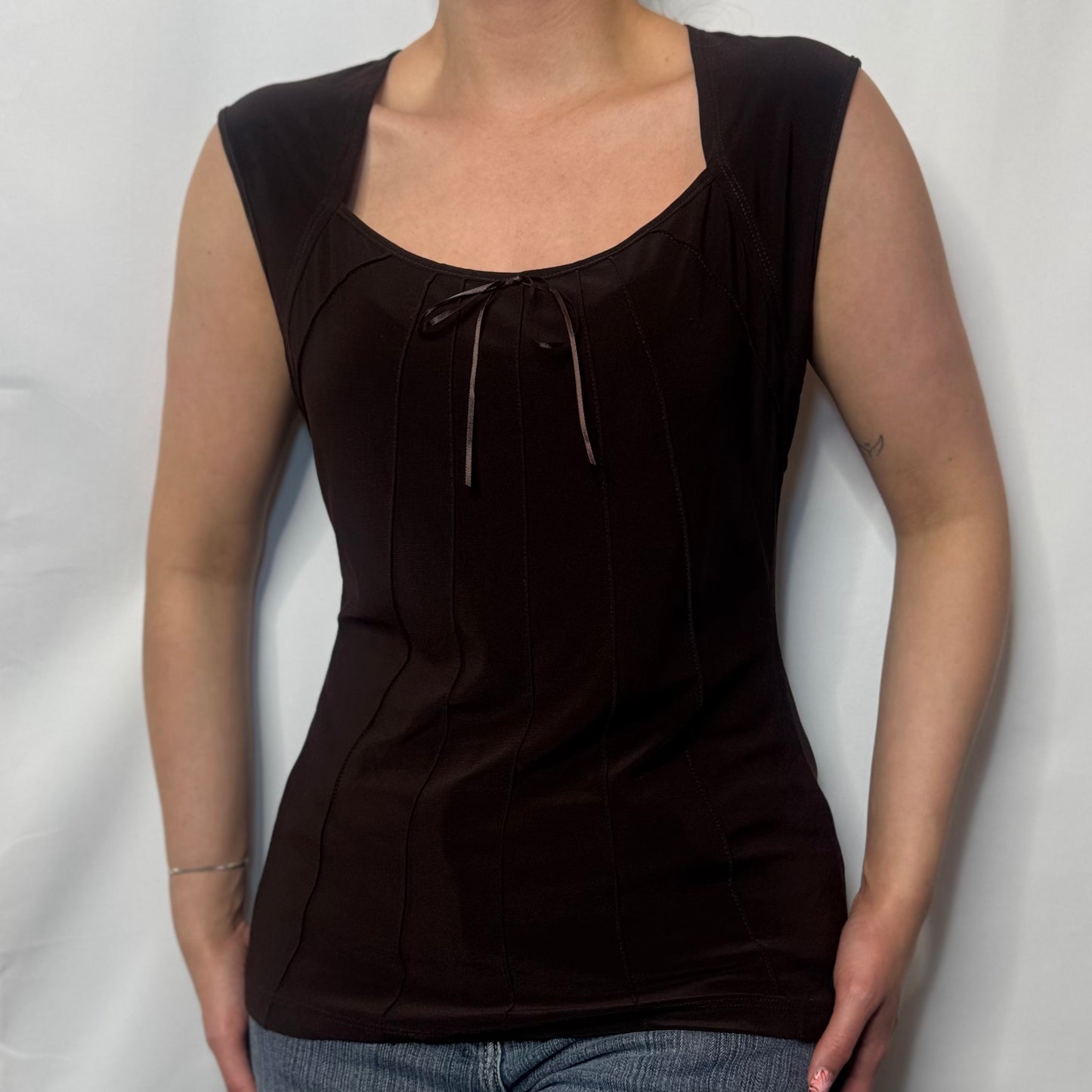 Y2K Chocolate Brown Bow Detail Top (M)