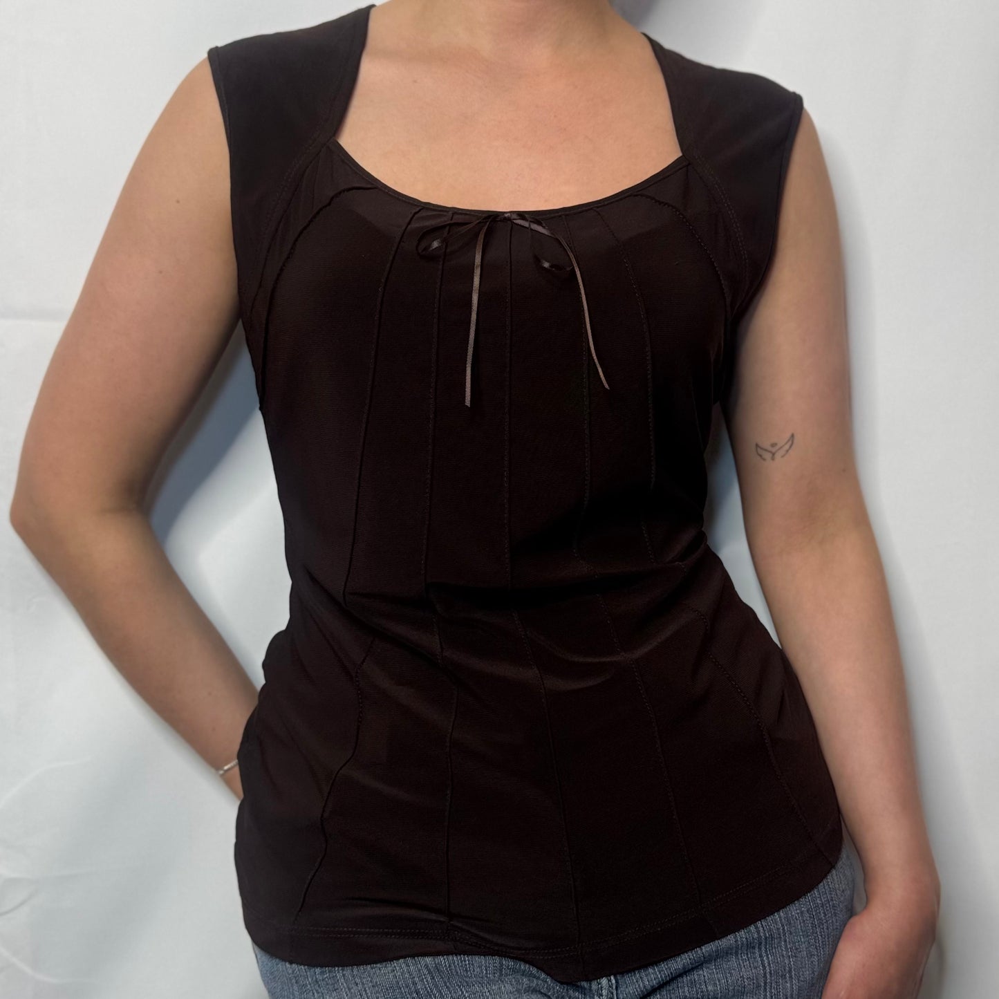 Y2K Chocolate Brown Bow Detail Top (M)