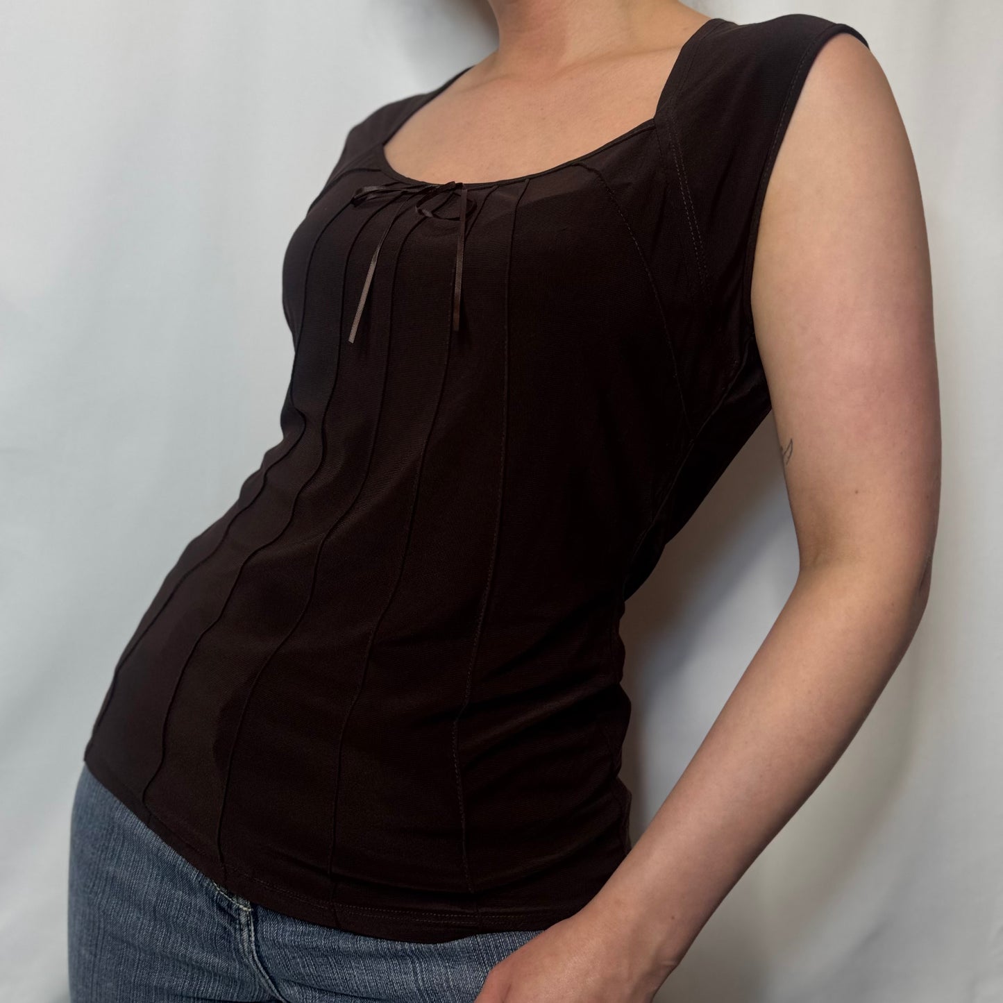 Y2K Chocolate Brown Bow Detail Top (M)