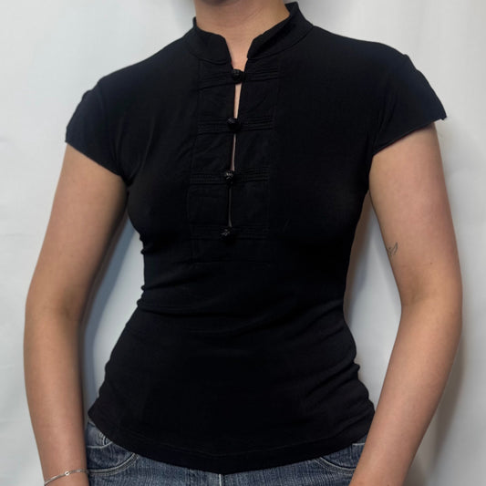 Vintage Black Mandarin Collar Top (XS)