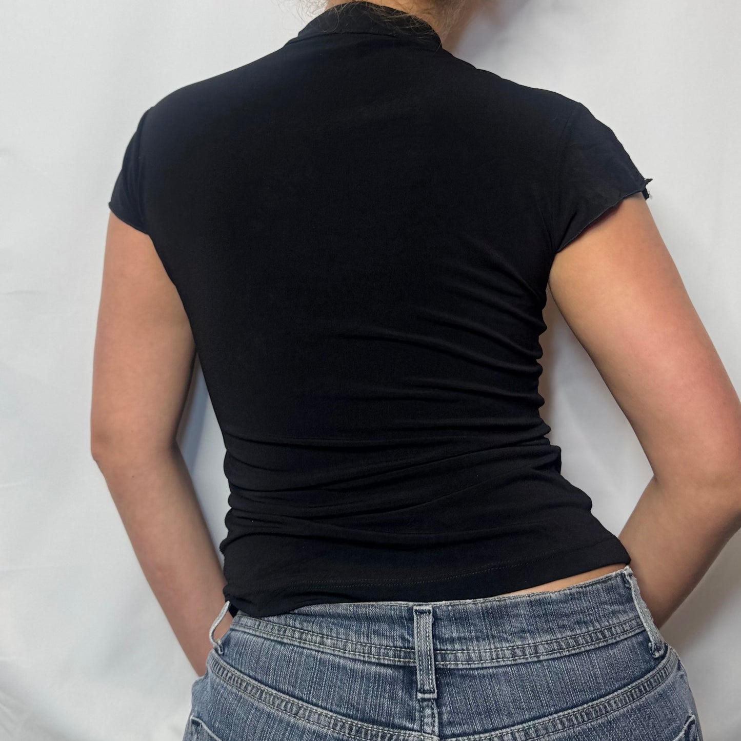 Vintage Black Mandarin Collar Top (XS)