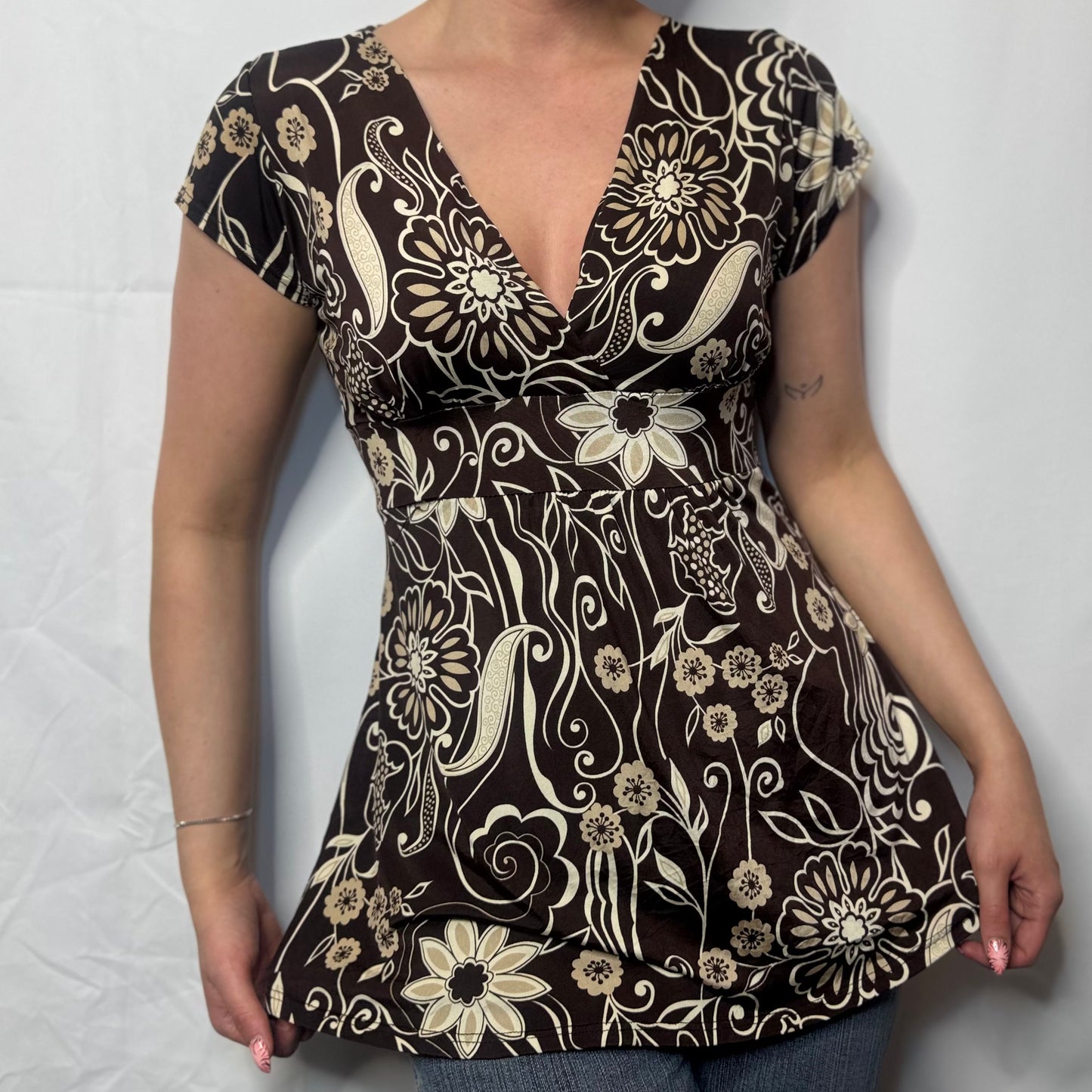 Vintage Boho Floral Babydoll Top (S)