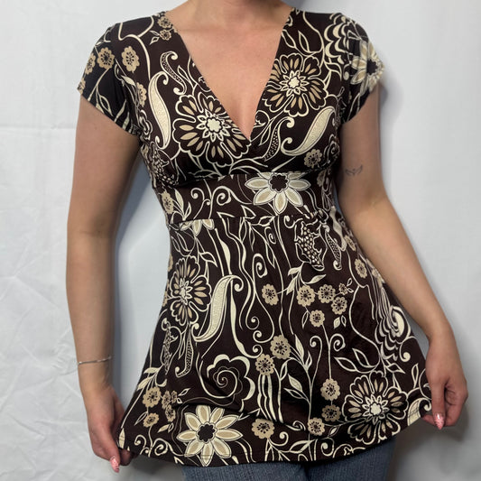 Vintage Boho Floral Babydoll Top (S)
