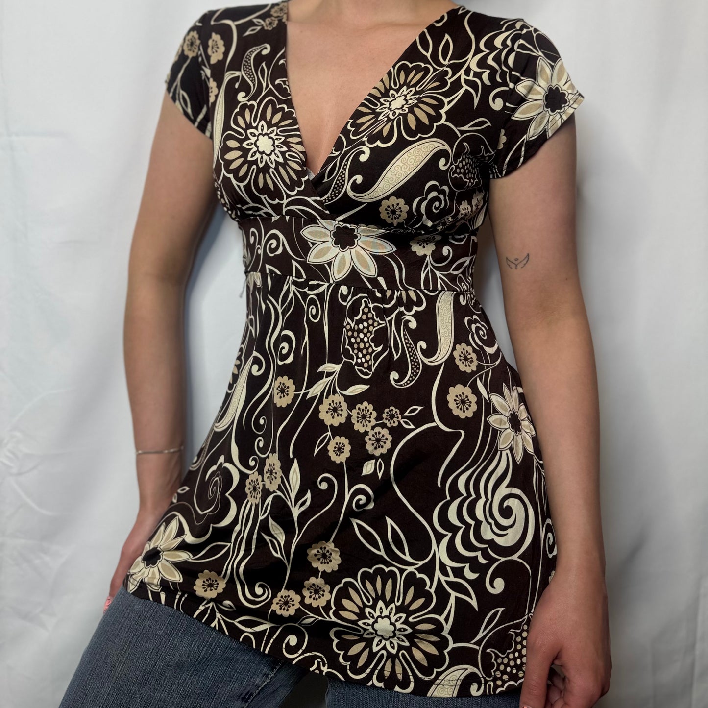 Vintage Boho Floral Babydoll Top (S)