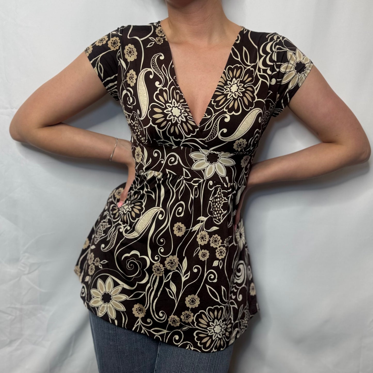 Vintage Boho Floral Babydoll Top (S)