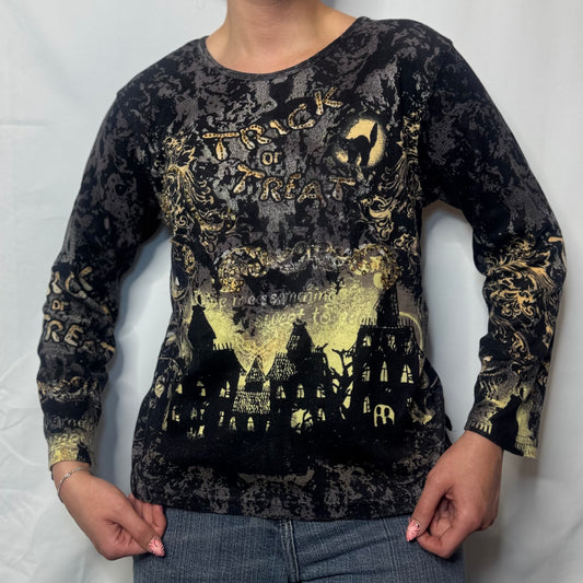 Y2K Trick or Treat Graphic Long Sleeve Top (L)