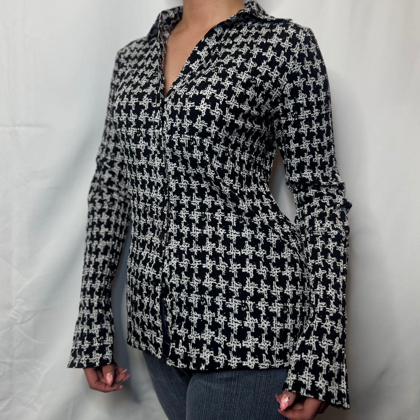 Y2K Monochrome Stretch Blouse (S)