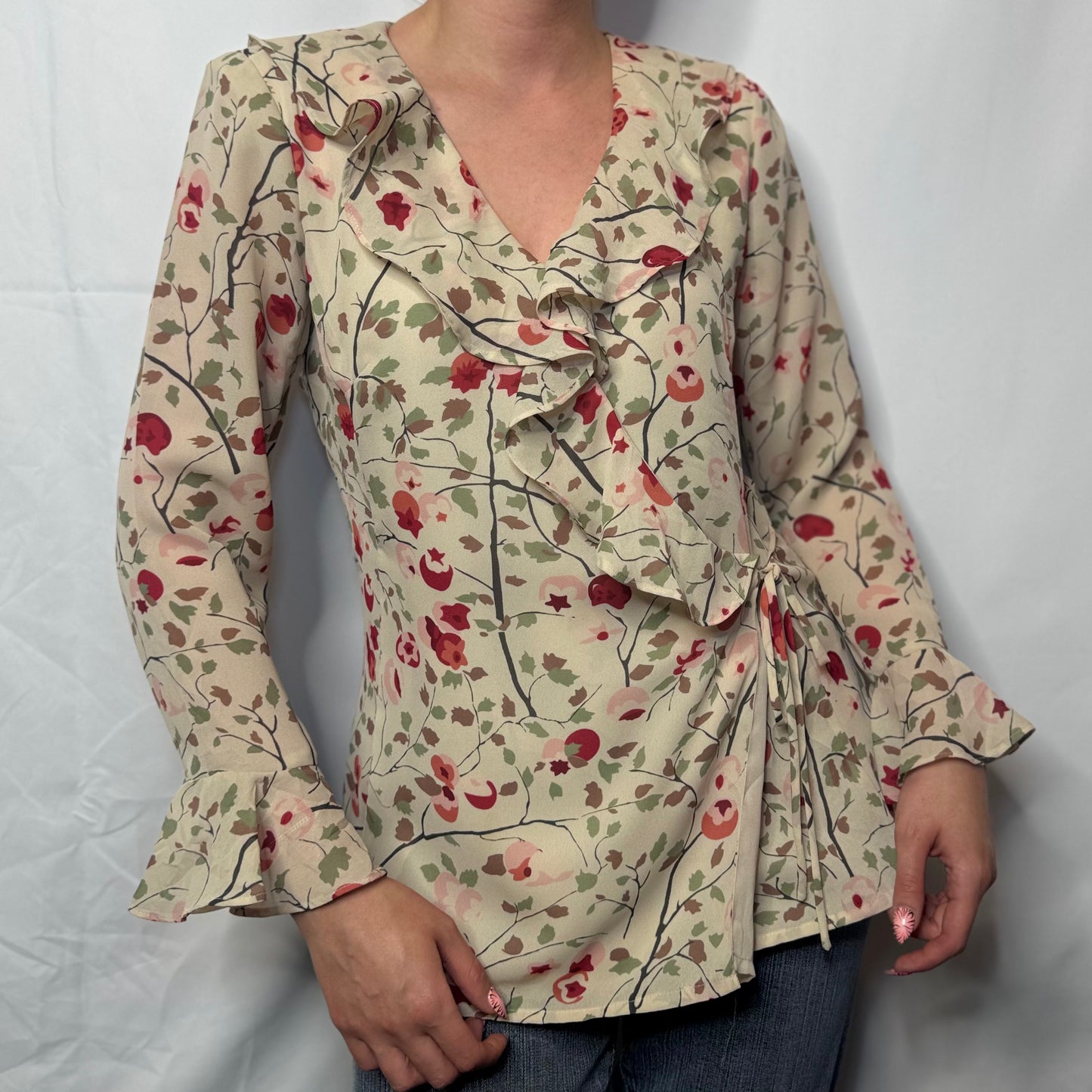 Vintage Ruffle Front Floral Blouse (UK 8)