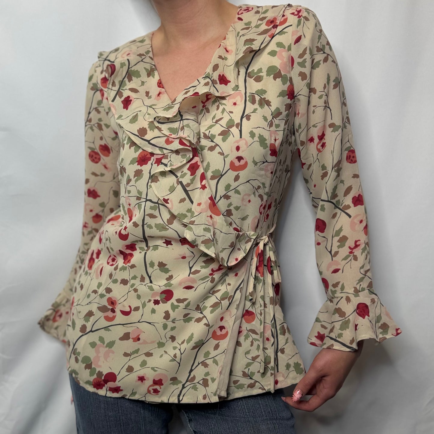 Vintage Ruffle Front Floral Blouse (UK 8)