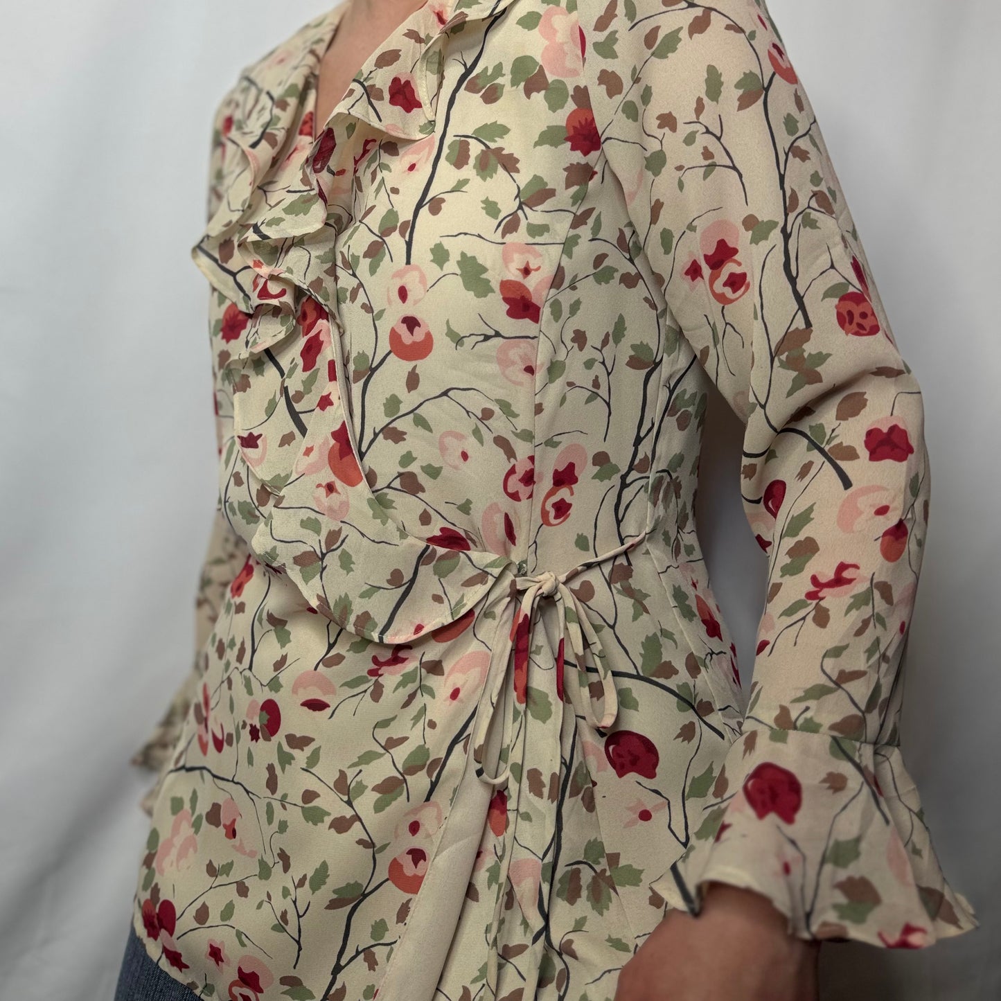Vintage Ruffle Front Floral Blouse (UK 8)