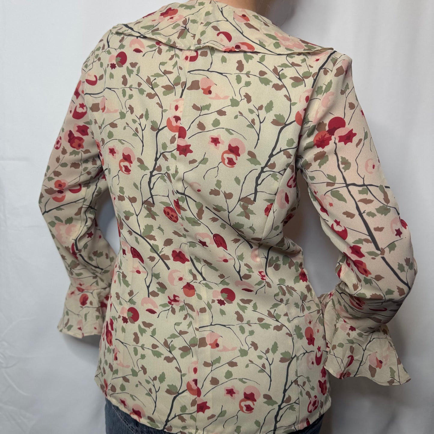 Vintage Ruffle Front Floral Blouse (UK 8)