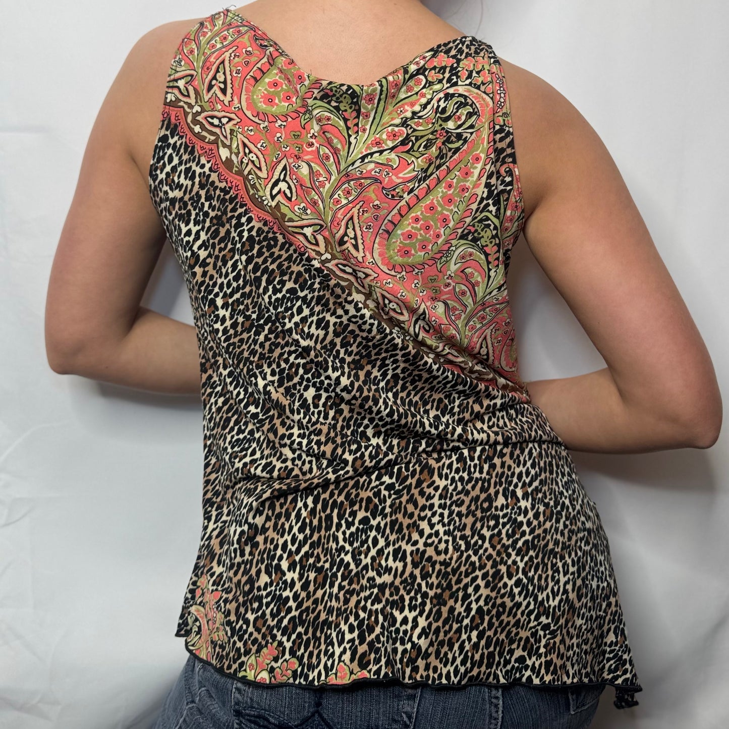 Y2K Mixed Print Cowl Neck Top (L)