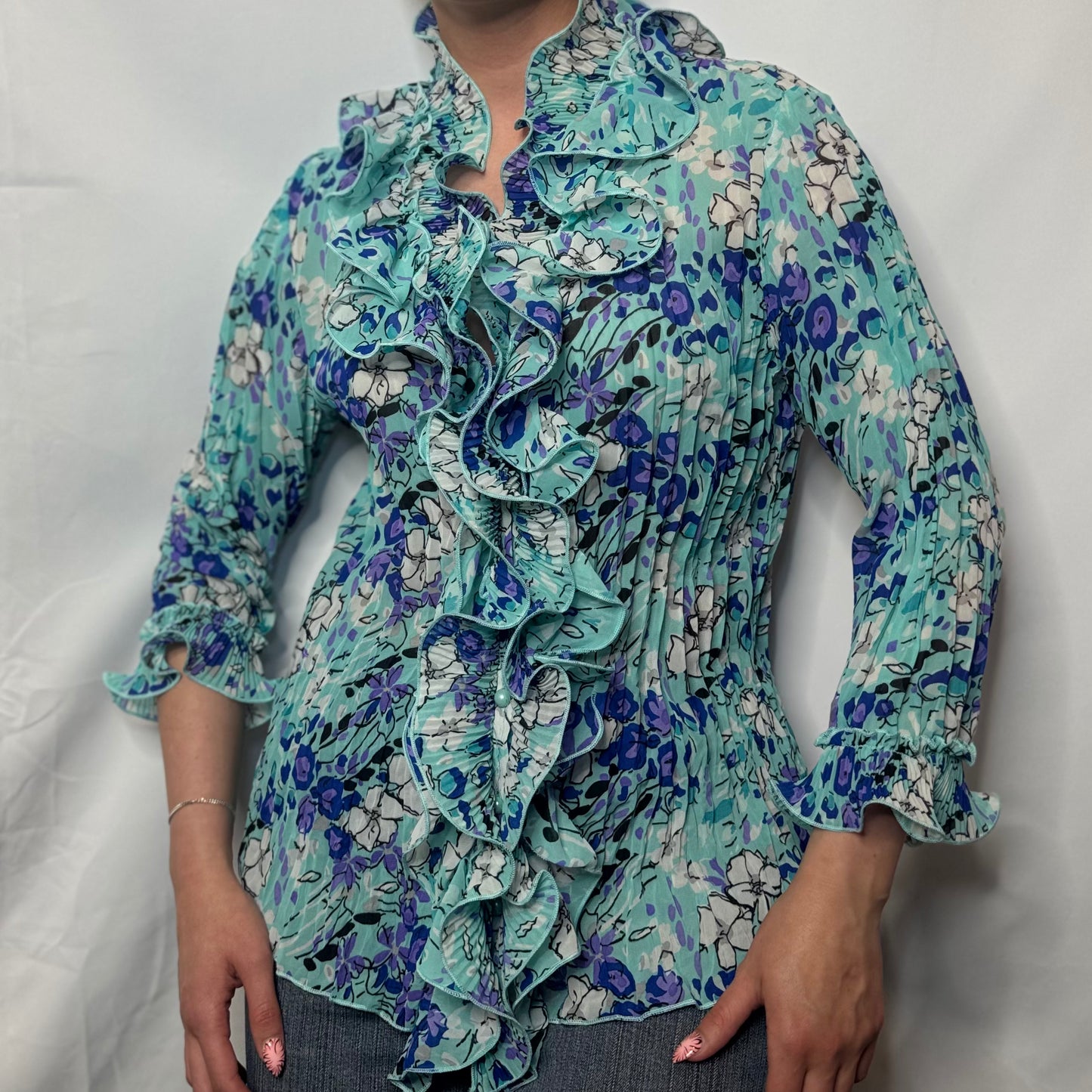 Vintage Floral Frill Detail Blouse (M)