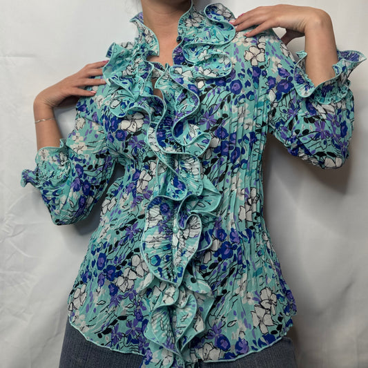 Vintage Floral Frill Detail Blouse (M)
