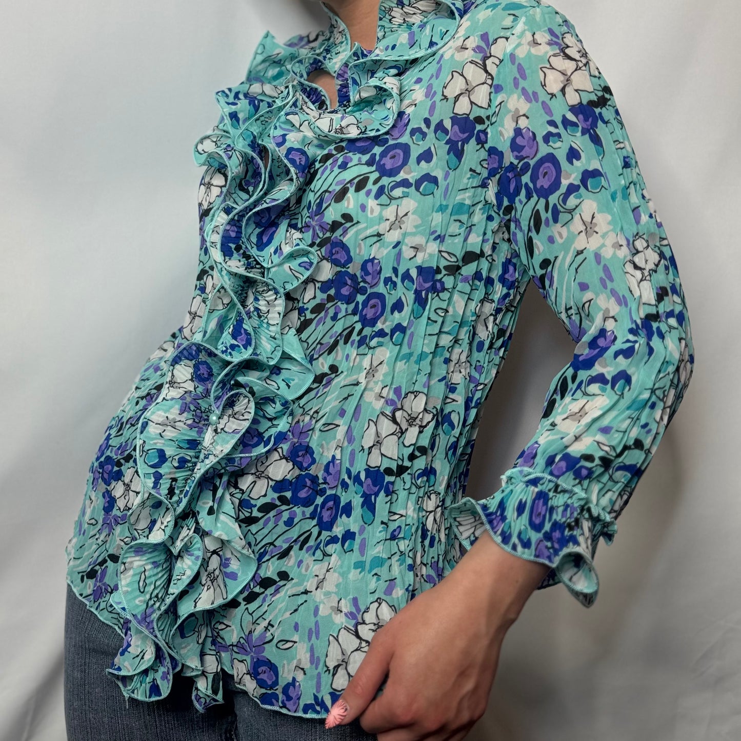 Vintage Floral Frill Detail Blouse (M)
