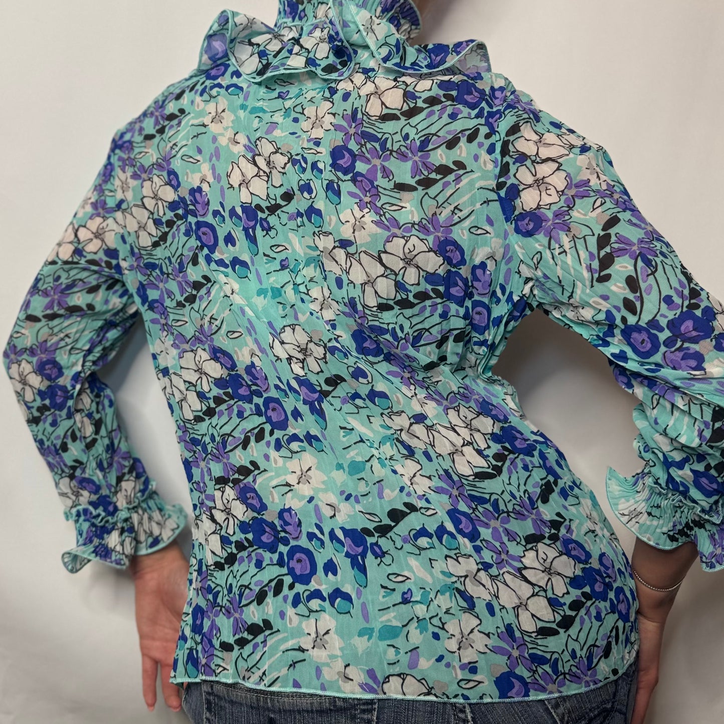 Vintage Floral Frill Detail Blouse (M)
