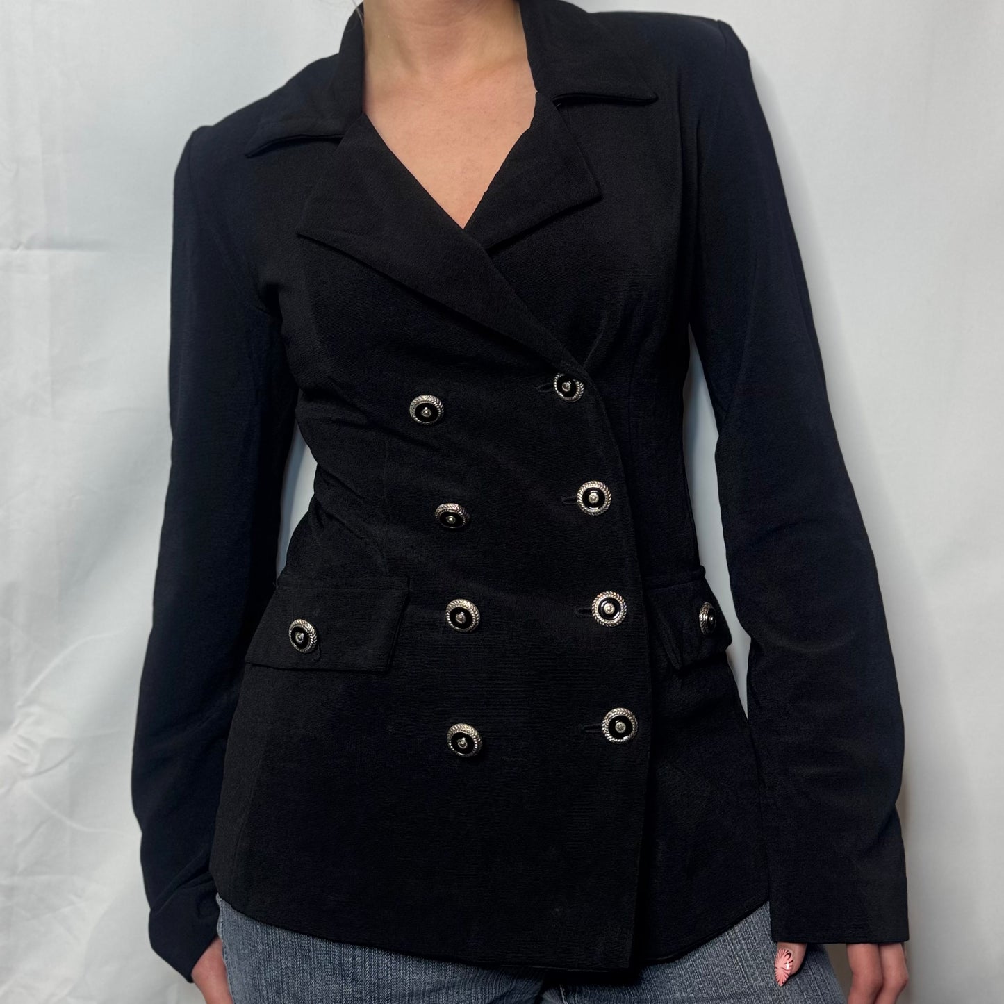 90s Black Military Button Blazer (S)