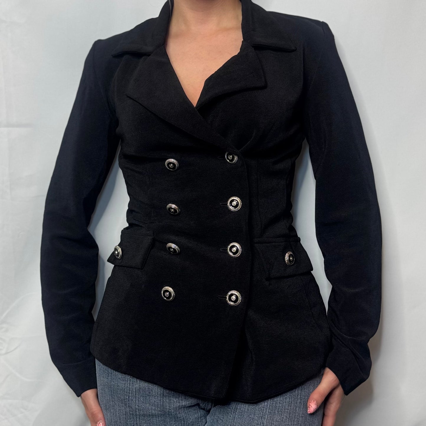 90s Black Military Button Blazer (S)