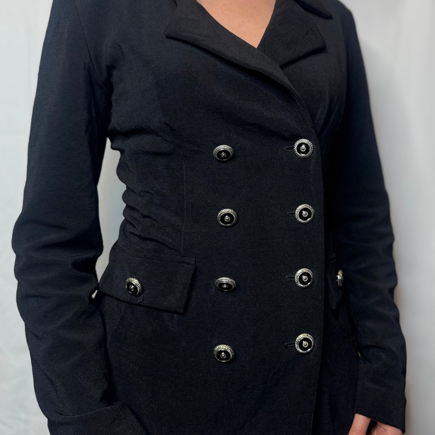 90s Black Military Button Blazer (S)