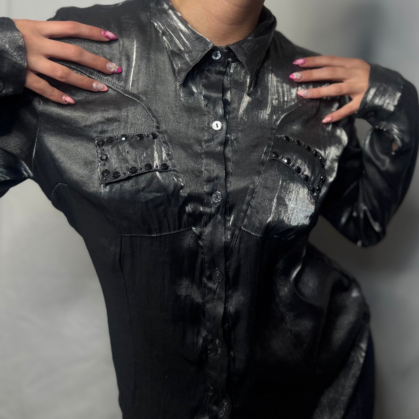 Gunmetal Shimmer Button-Up (XL)