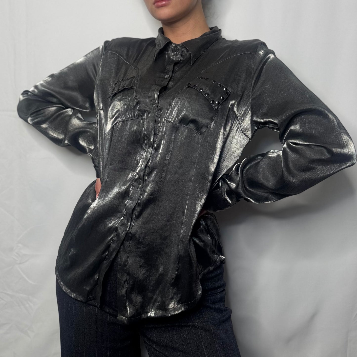 Gunmetal Shimmer Button-Up (XL)
