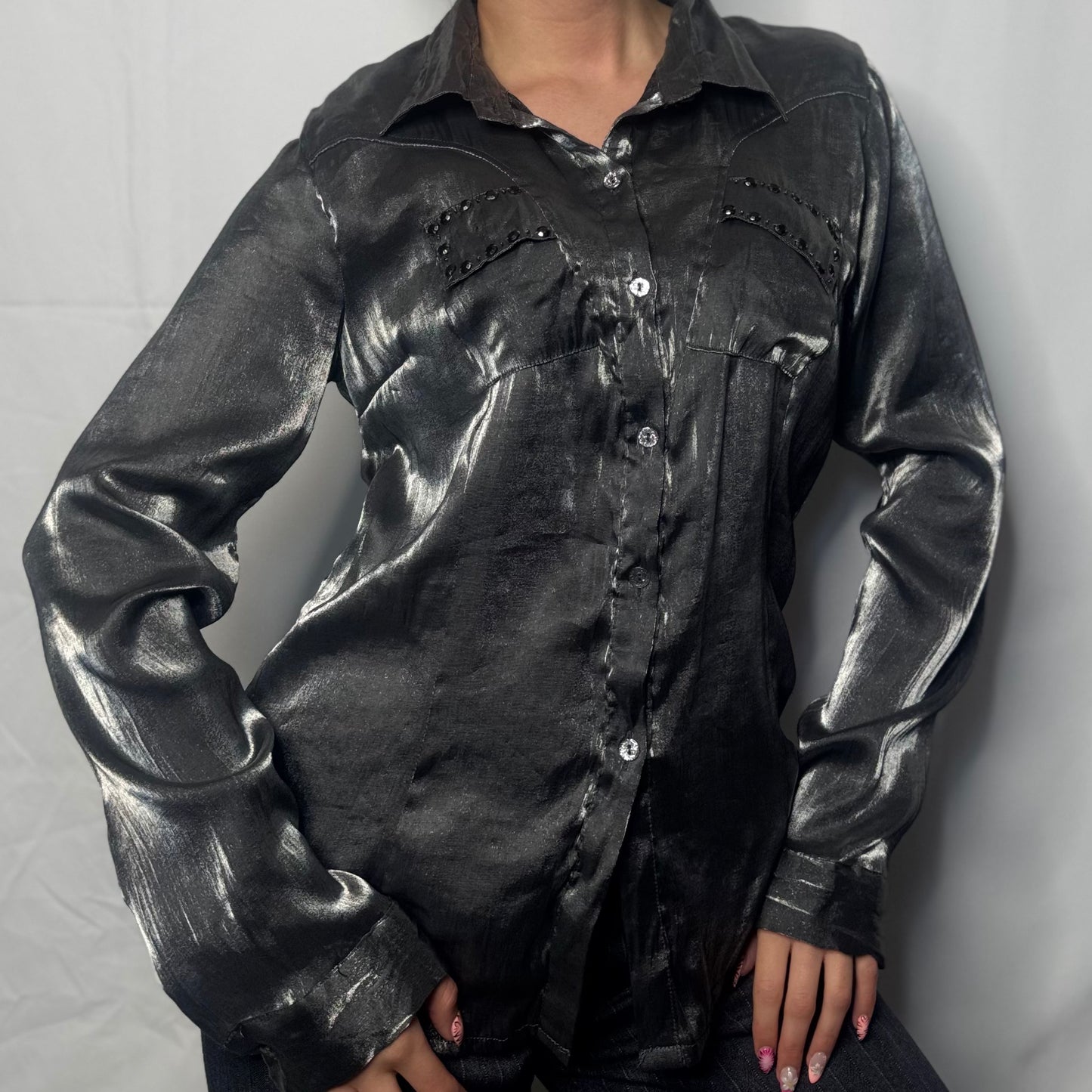 Gunmetal Shimmer Button-Up (XL)