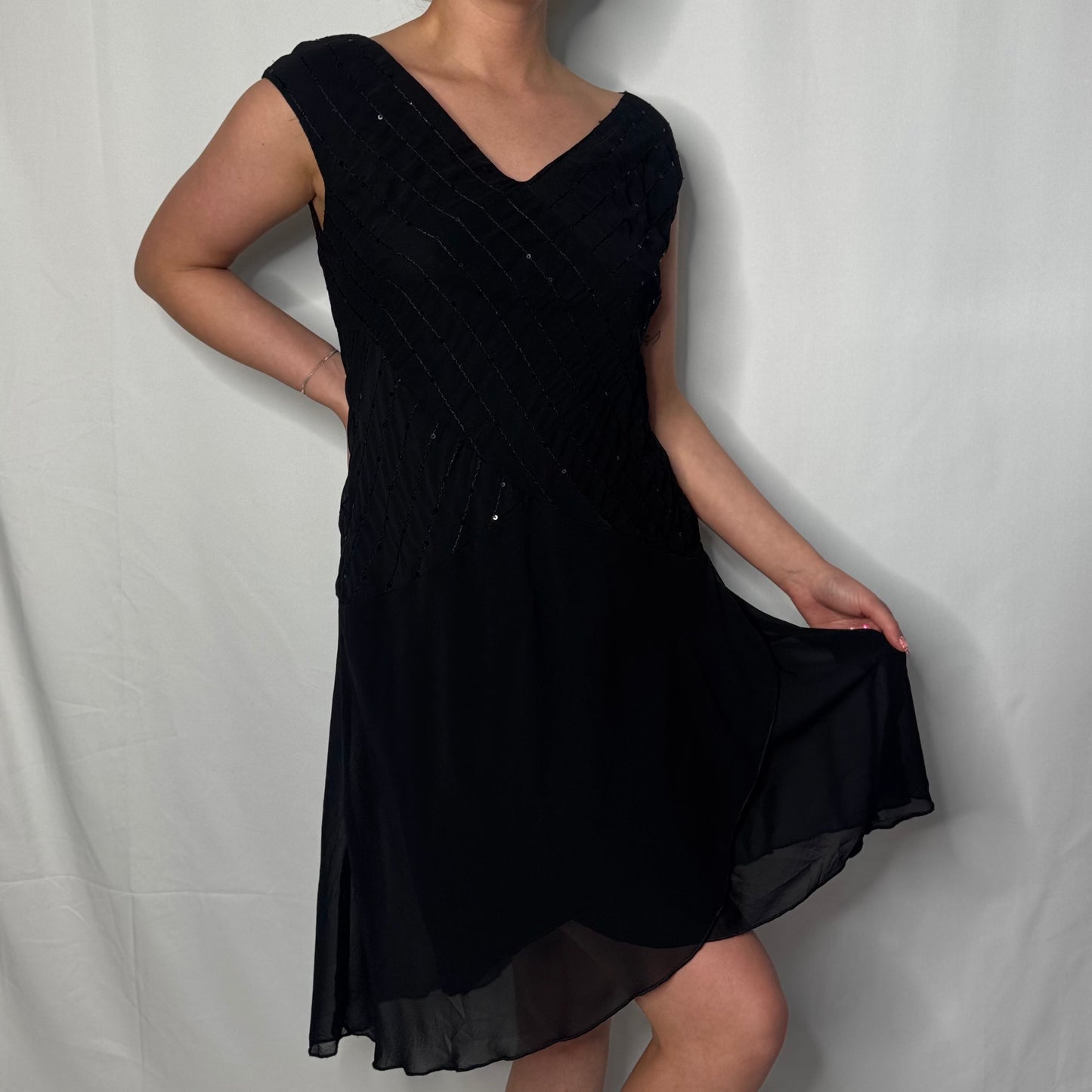 Petite Black Sequin Overlay Dress (UK 10)