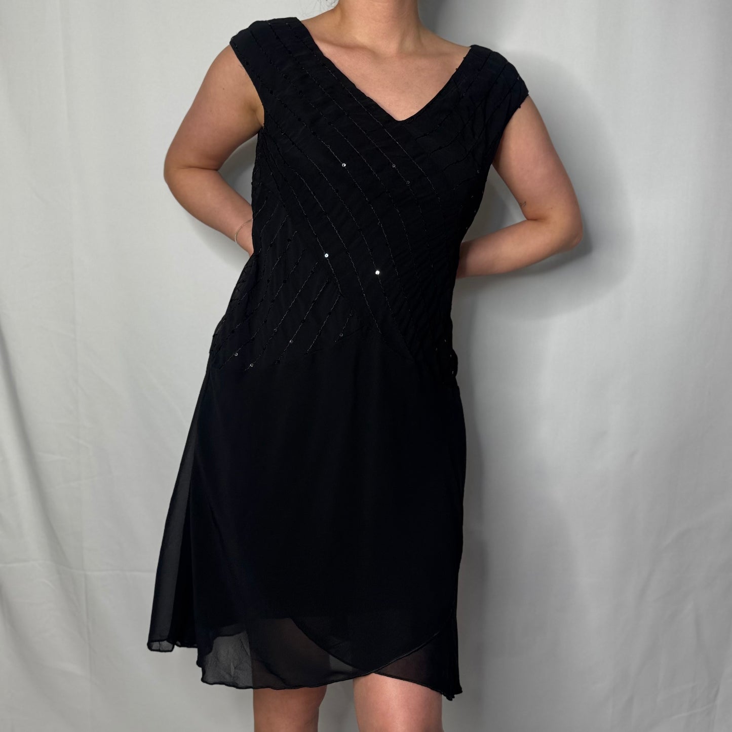 Petite Black Sequin Overlay Dress (UK 10)