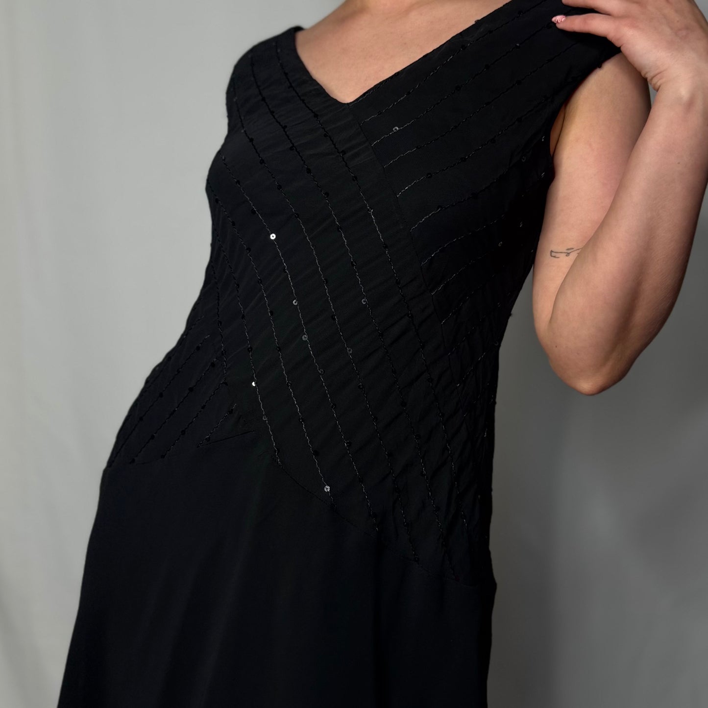 Petite Black Sequin Overlay Dress (UK 10)