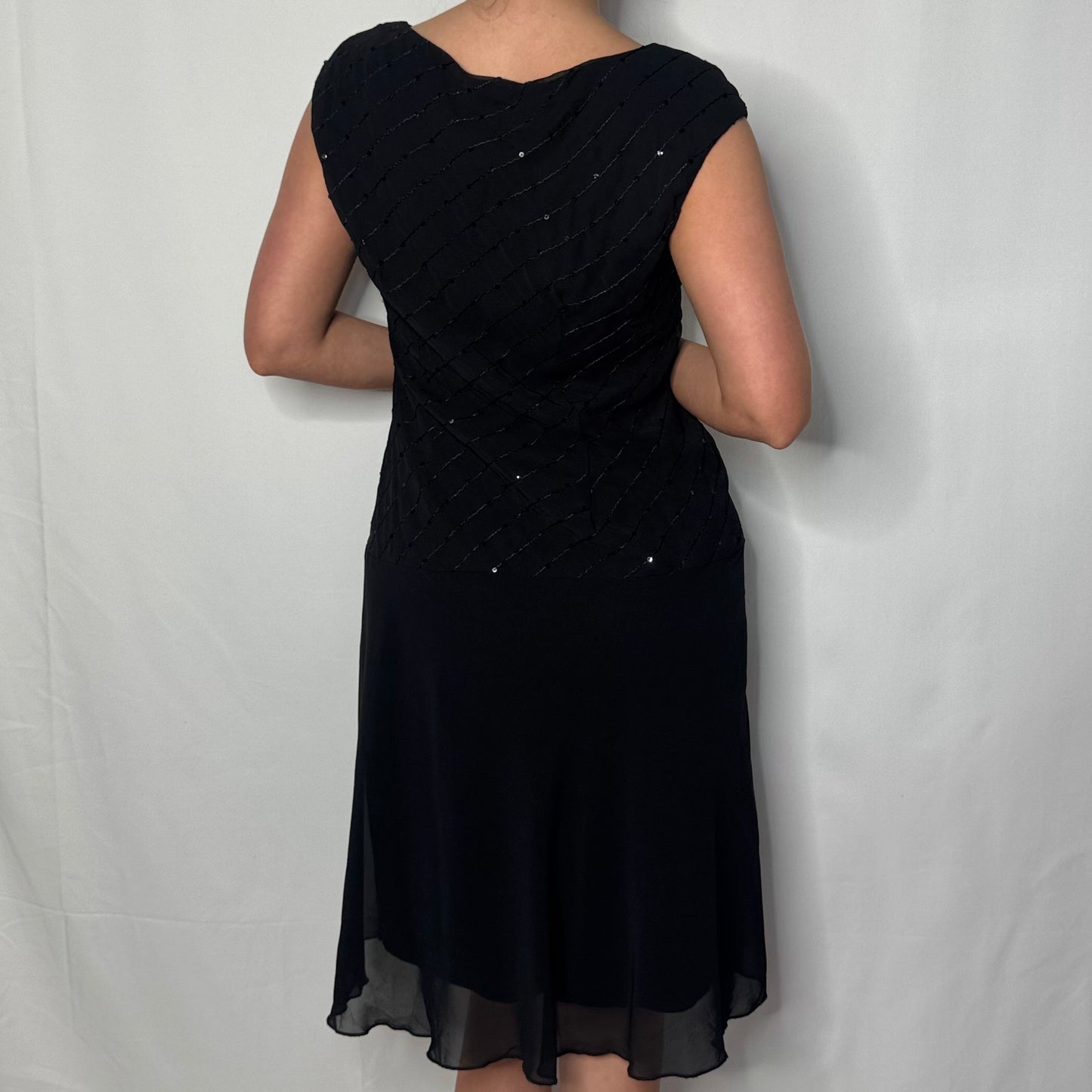 Petite Black Sequin Overlay Dress (UK 10)