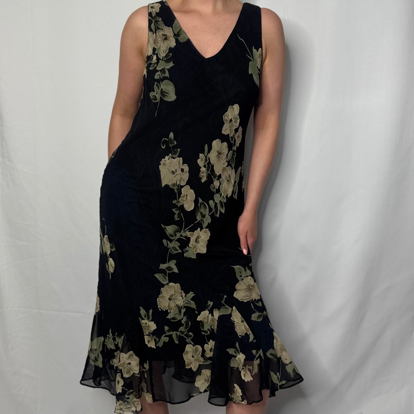 Vintage Midnight Floral Midi Dress (UK 12)