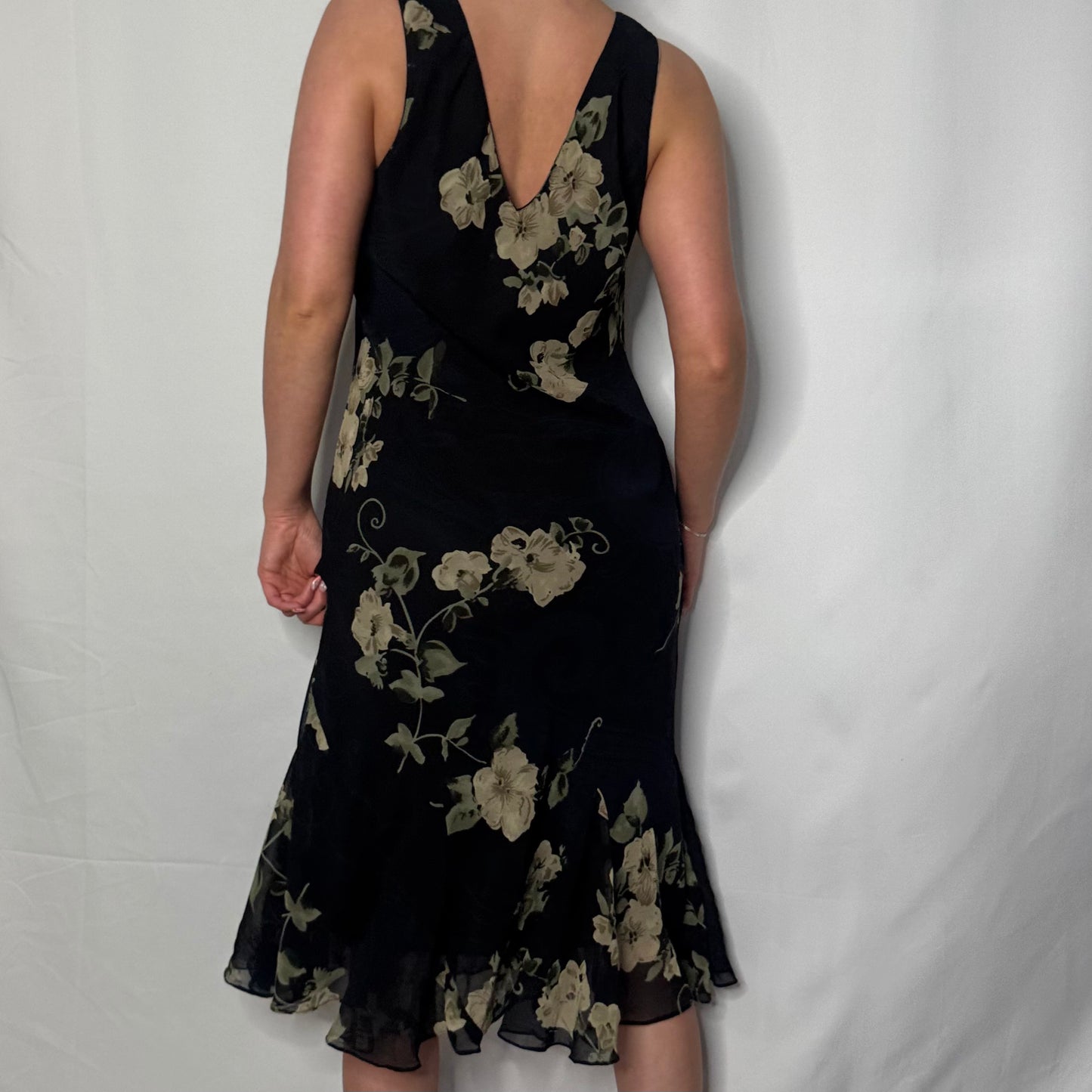 Vintage Midnight Floral Midi Dress (UK 12)
