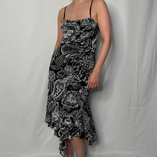 Boho Monochrome Midi Dress (M)