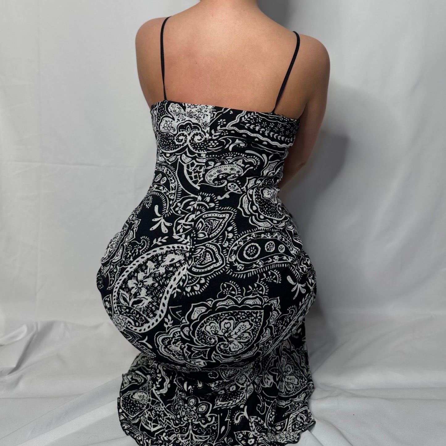 Boho Monochrome Midi Dress (M)