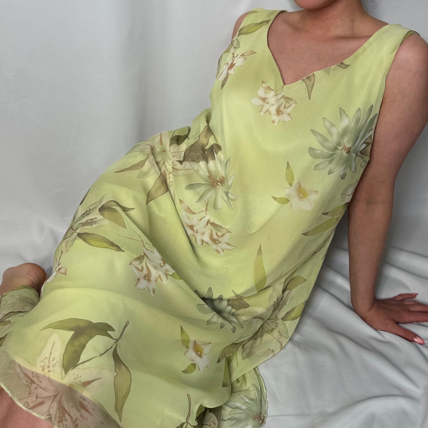 Pistachio Petal Midi Dress (UK 12)