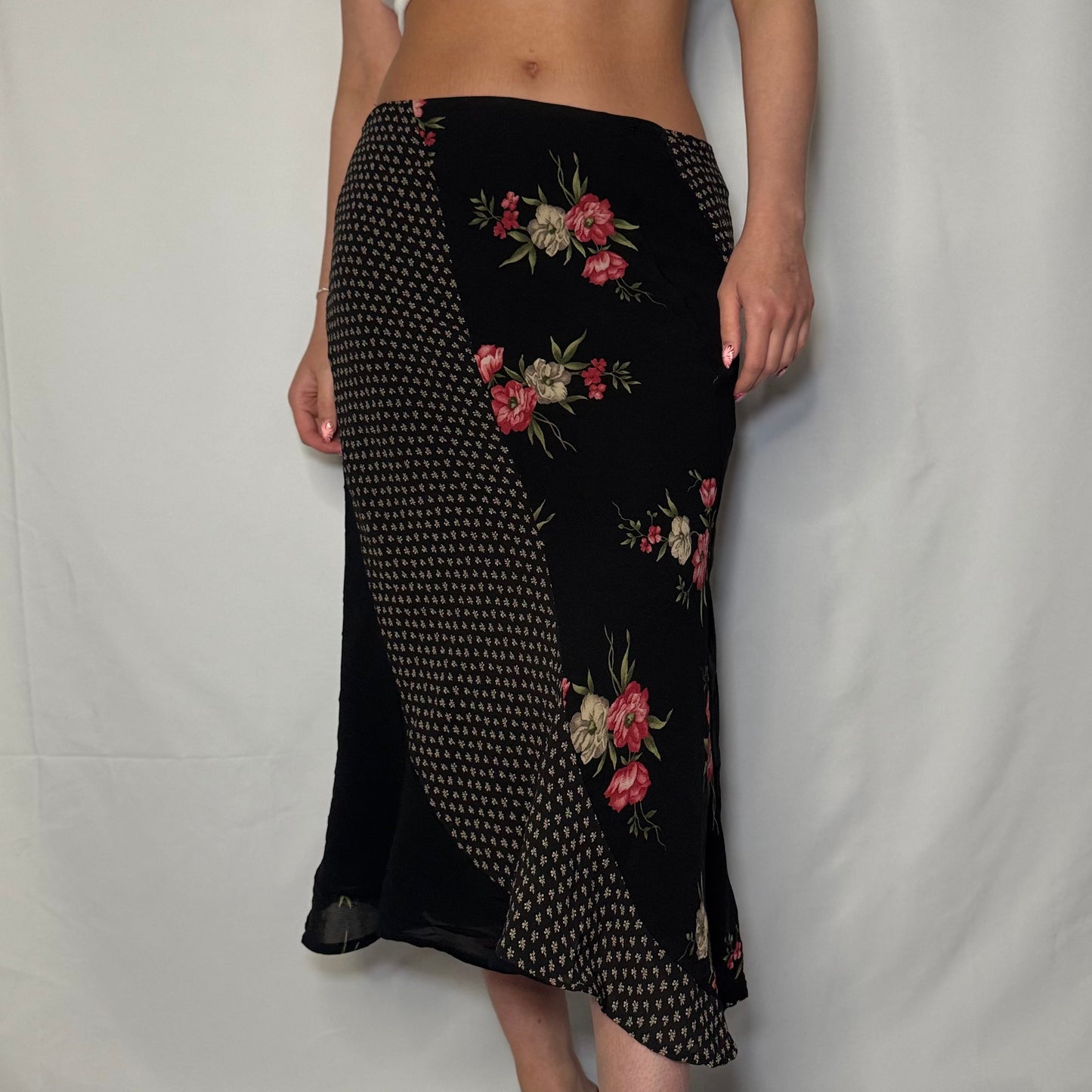 Rose Garden Asymmetrical Midi Skirt (S)