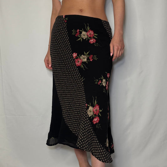 Rose Garden Asymmetrical Midi Skirt (S)