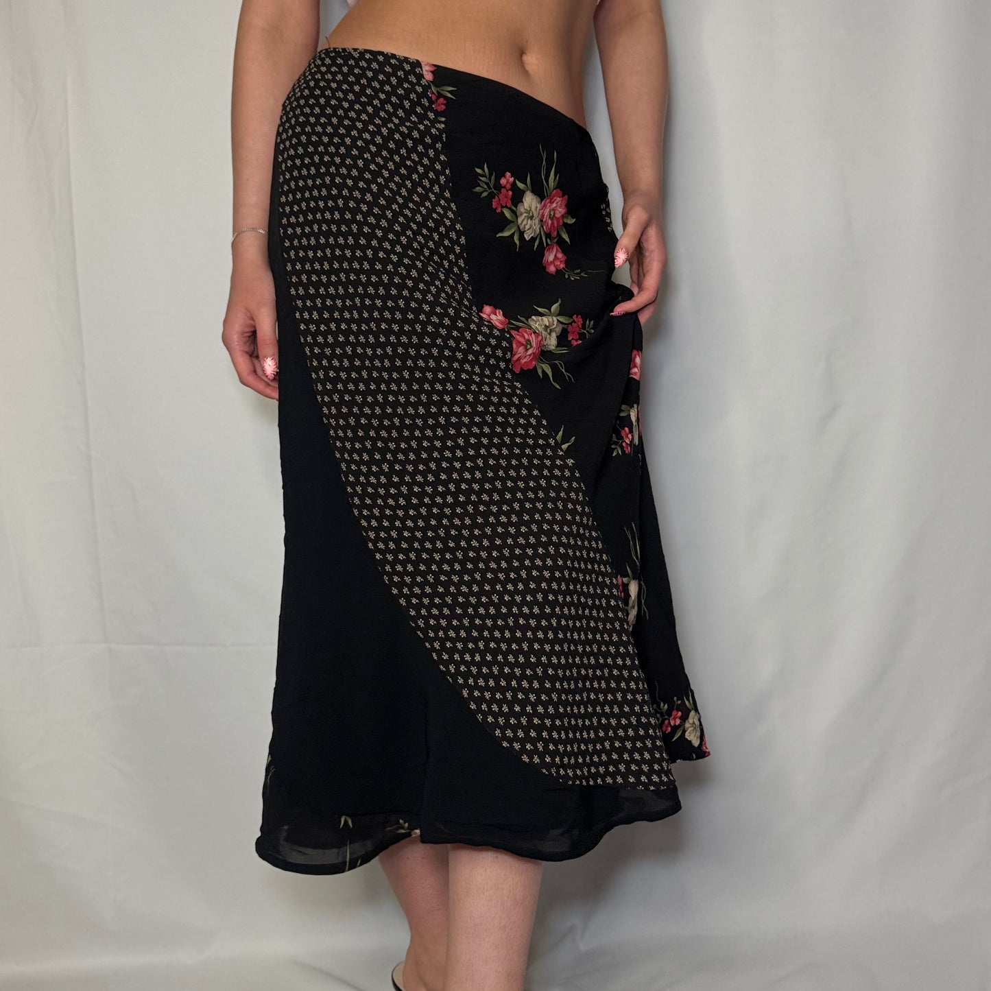 Rose Garden Asymmetrical Midi Skirt (S)