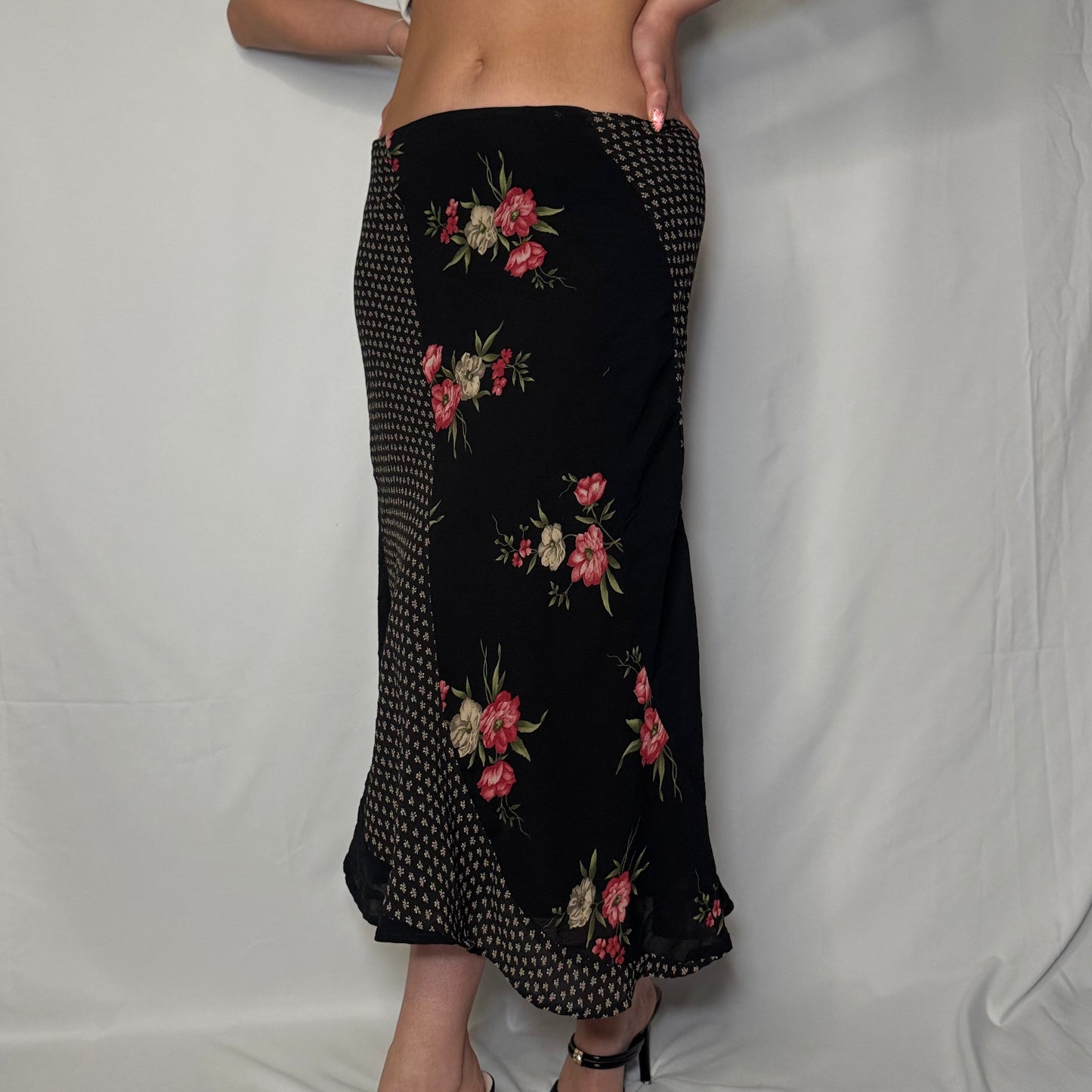 Rose Garden Asymmetrical Midi Skirt (S)
