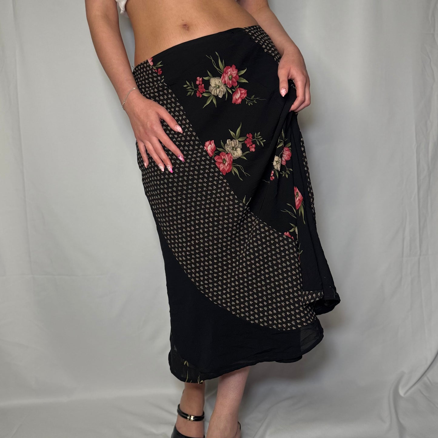Rose Garden Asymmetrical Midi Skirt (S)