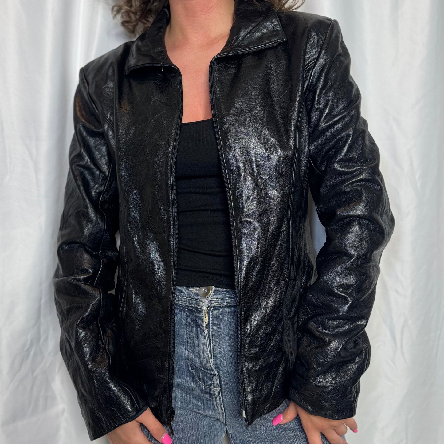 Fitted Black Leather Jacket (M)
