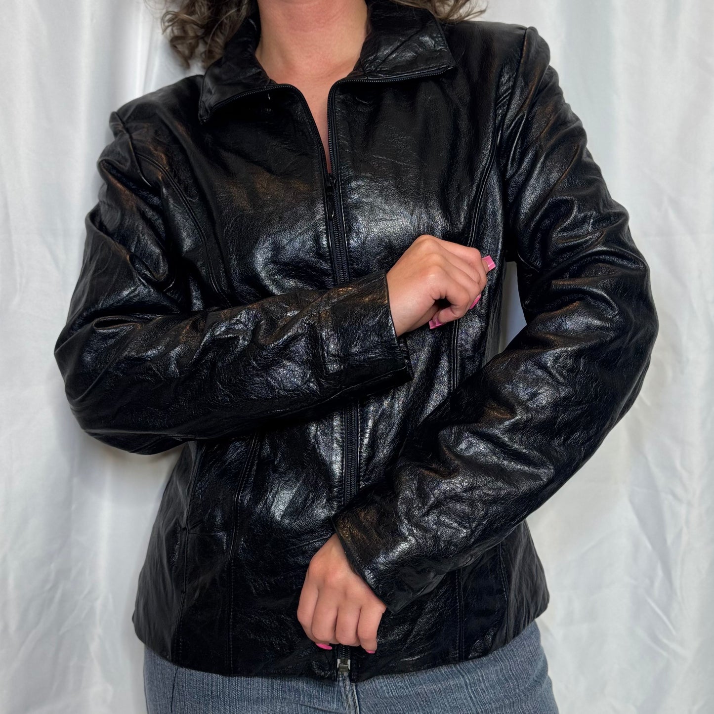 Fitted Black Leather Jacket (M)
