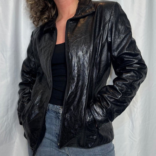 Fitted Black Leather Jacket (M)