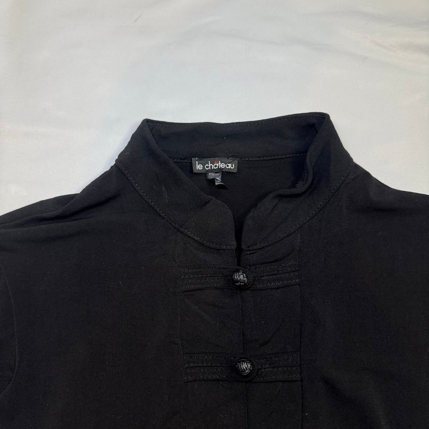 Vintage Black Mandarin Collar Top (XS)